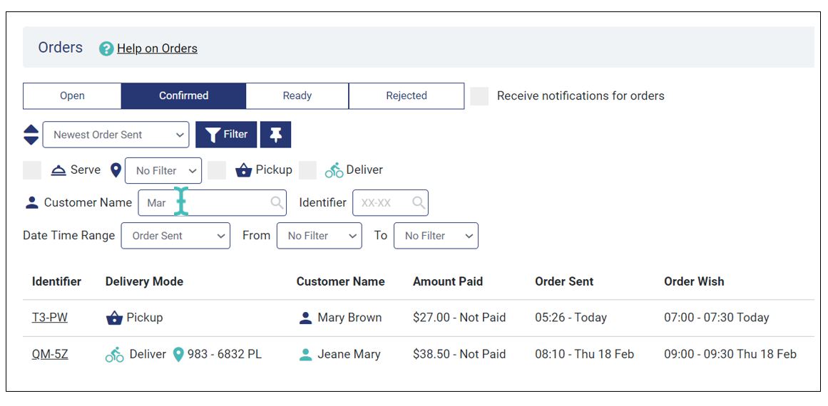 Searching orders by customer name