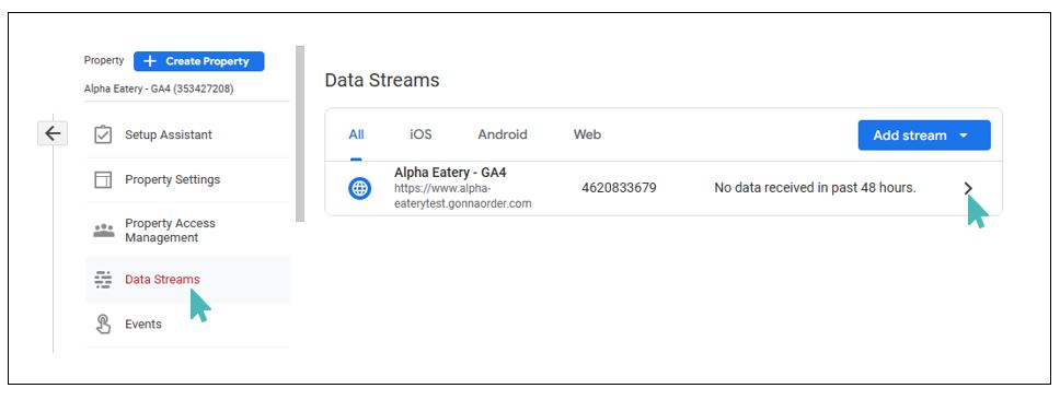 Open a data stream to reveal the measurement ID
