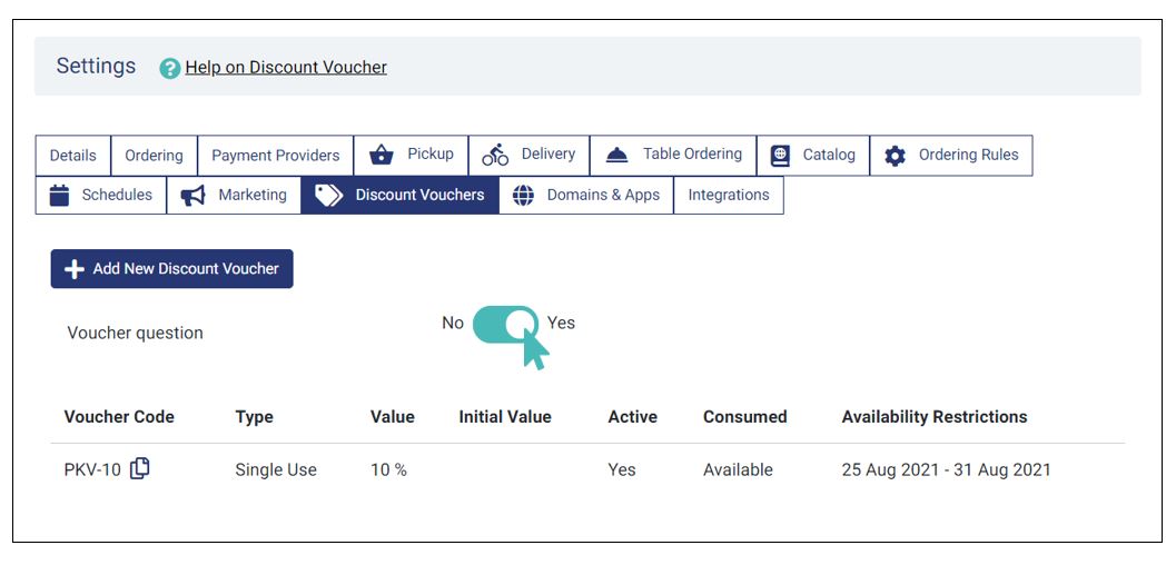 Activating the discount voucher question