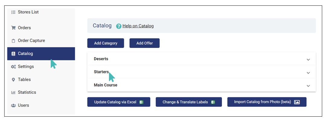 Choosing a category under catalog