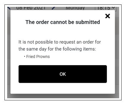 Error: Same day ordering disabled for item