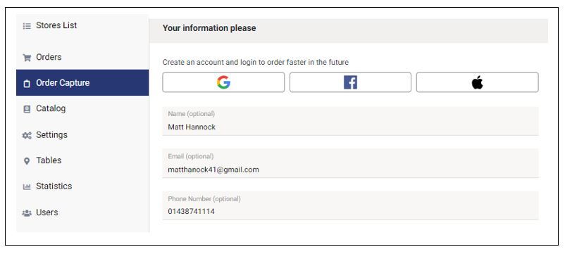 customer data automatically filled by order capture