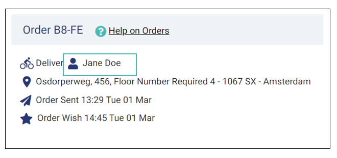 Order placed by an ordinary customer shown with a customer icon and full name of the customer