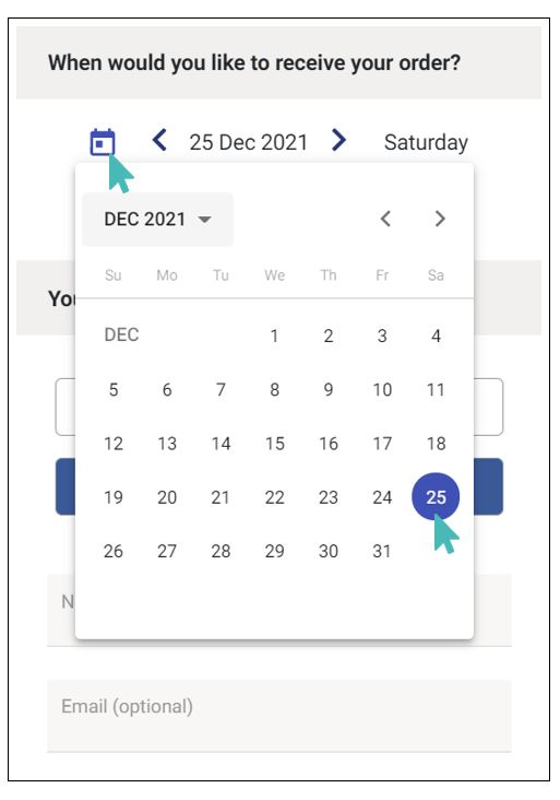 Selecting future order date with calendar