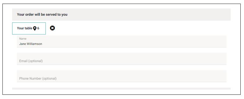 Table number prefilled from order capture