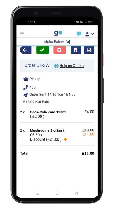 Order details view