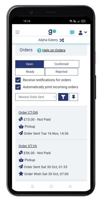 The list of orders