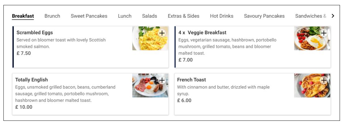 Items in basket highlighted on the menu