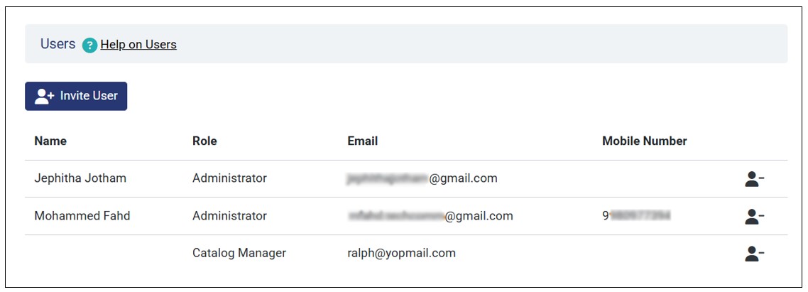 List of Users screen