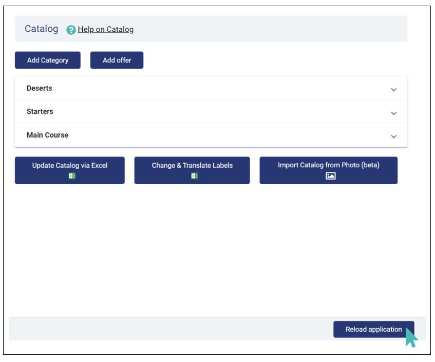 A reload application button on the catalog page