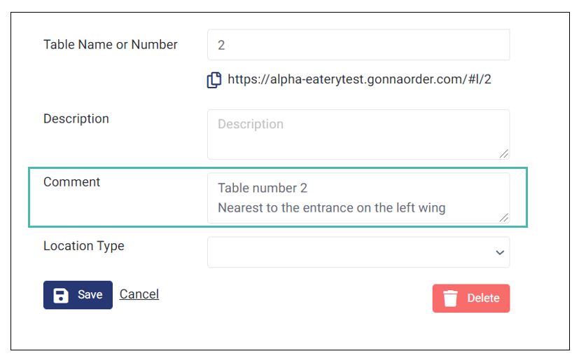 Table/ location multiline comments