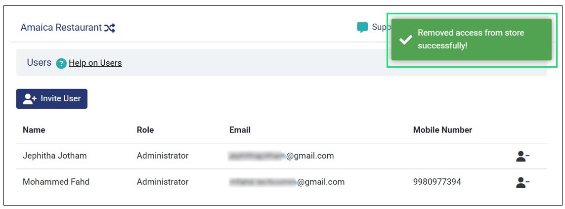 Success Remove Access