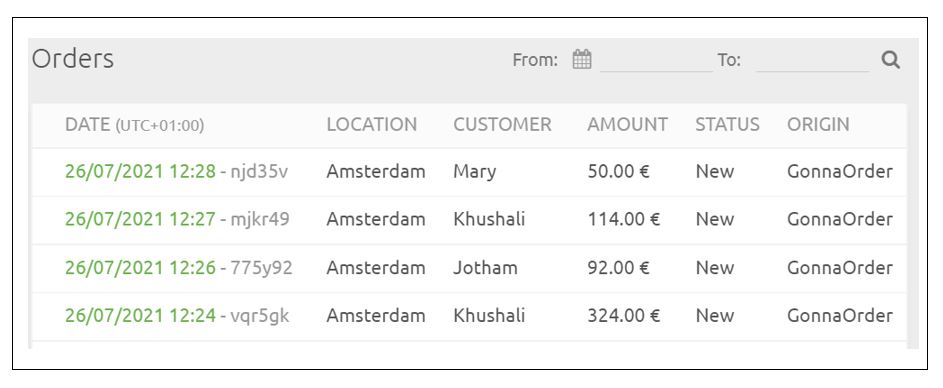 HubRise orders dashboard