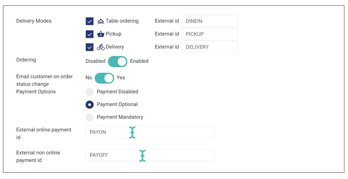 External online payment IDs for HubRise