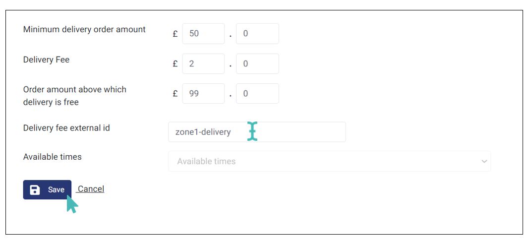 Delivery specific delivery fee external ID