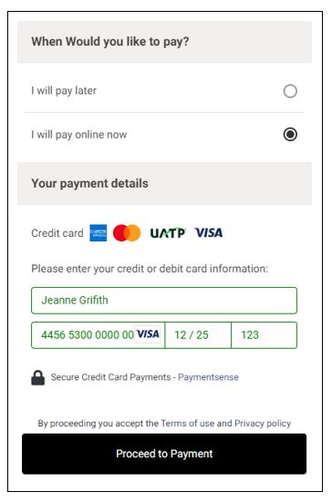 credit card payments interface for paymentsense