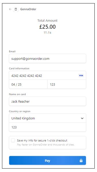 Stripe payment interface