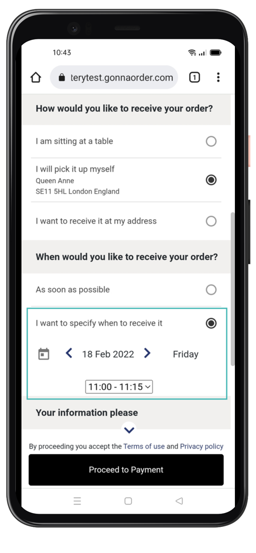 Setting order collection appointment