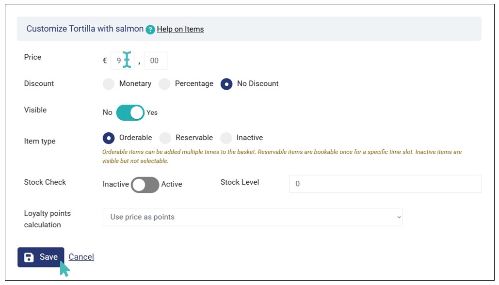 Edit the Desired Item Details (e.g., Price, Discount, etc.)