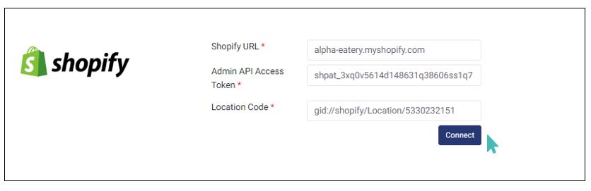 Fill shopify integration details and connect