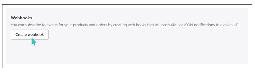 Create a new webhook in your Shopify store