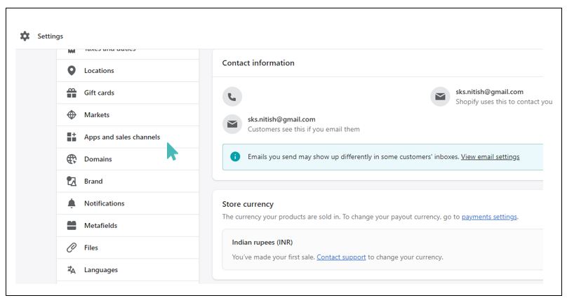 Open Apps and sales channel from the settings menu