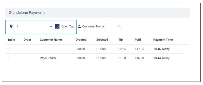 Combine table number with the open tab filter