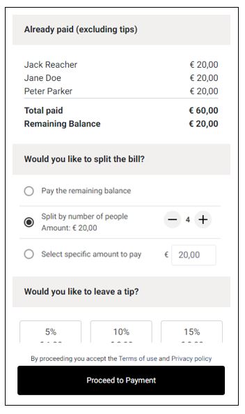 Second and subsequent guests can pay the remaining balance or split the bill