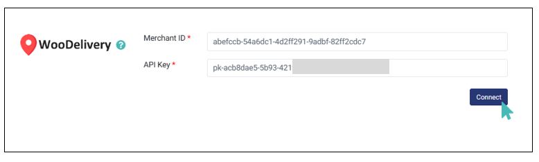Add your WooDelivery merchant ID and connect.