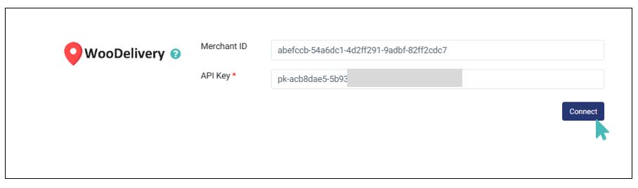 Add your WooDelivery merchant ID and connect.
