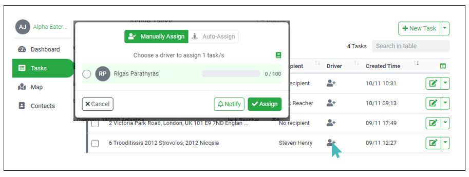 Assign or notify driver of new tasks
