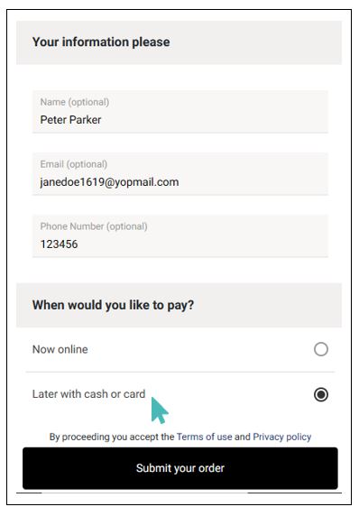 Optional payments: choose to pay later