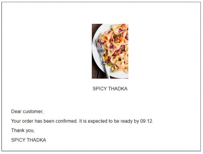 Notification email showing expected time.