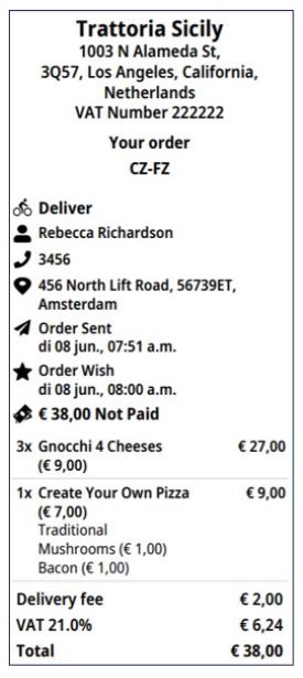 A location or room order receipt shows the location or room address