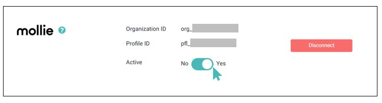 Mollie successfully integrated to a GonnaOrder store. Organization and profile IDs shown in the store settings.