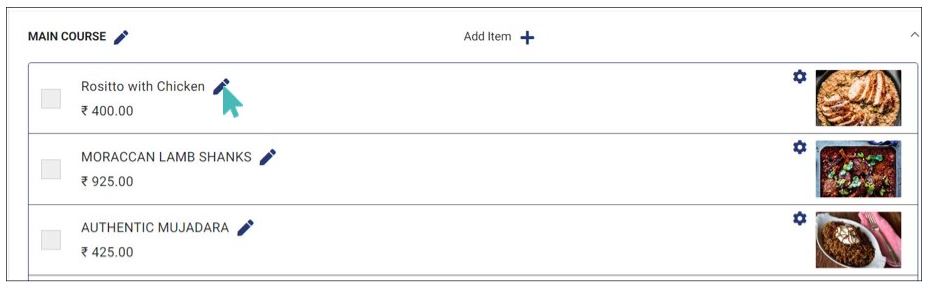 Selecting a store item to edit