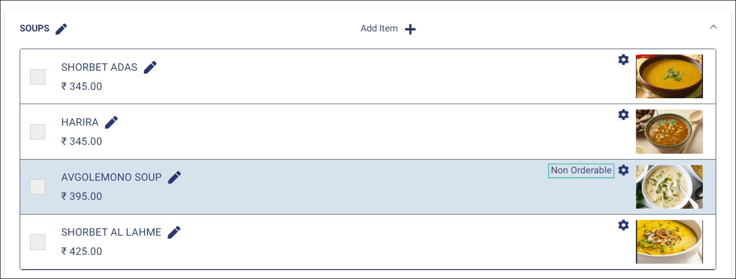 Non orderable item greyed out on the catalog