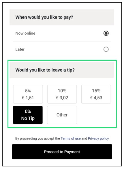 Tips Section on the Checkout Page