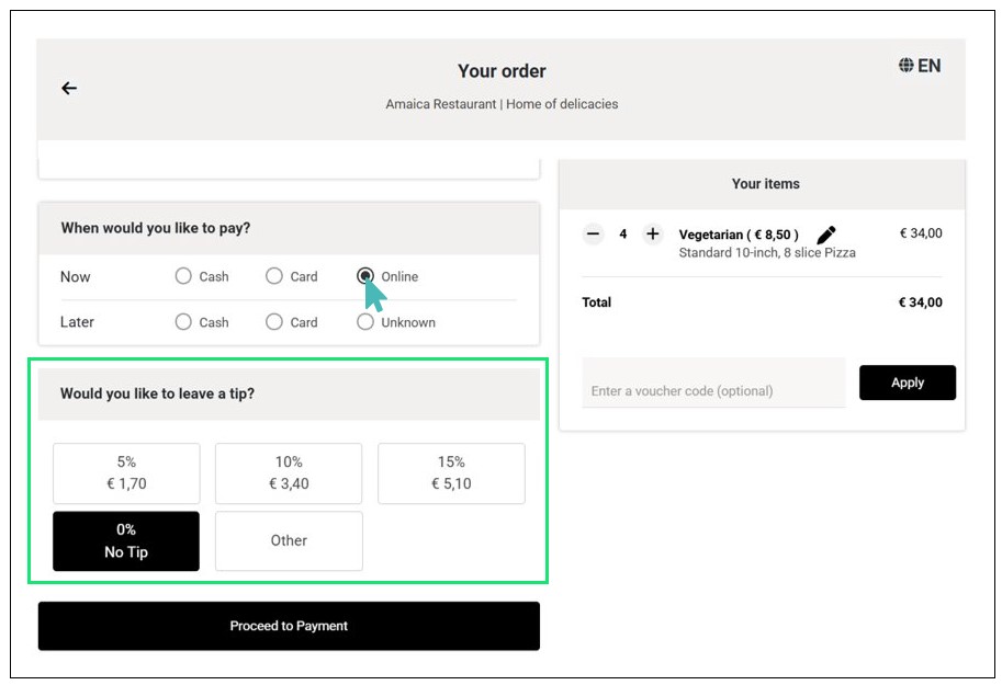 Tips Section on the Checkout Page