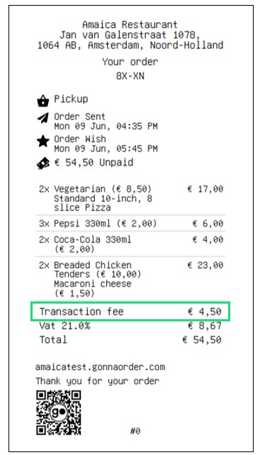 Transaction Fee on Order Receipt