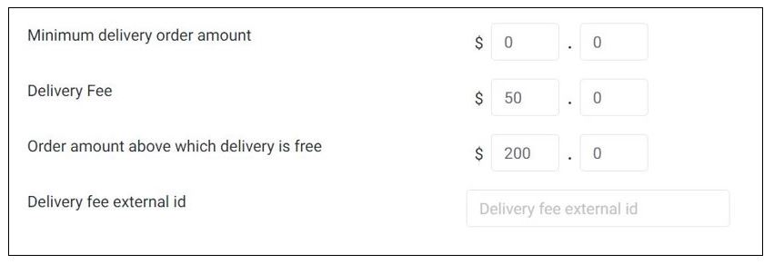 Delivery fee settings