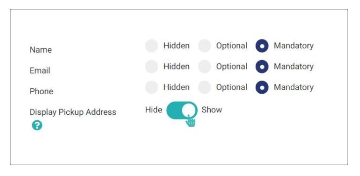 Hide or show pickup address