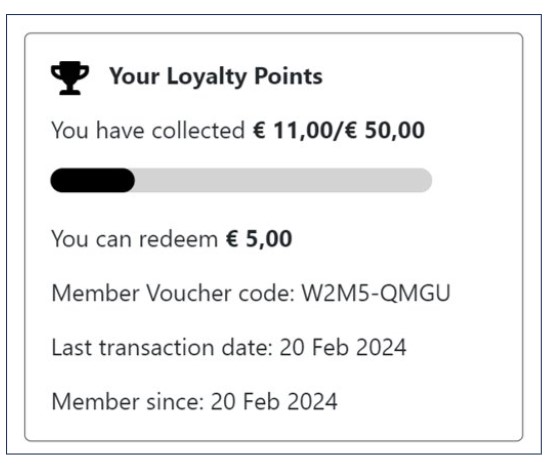 Loyalty points after spending € 45 on the next order