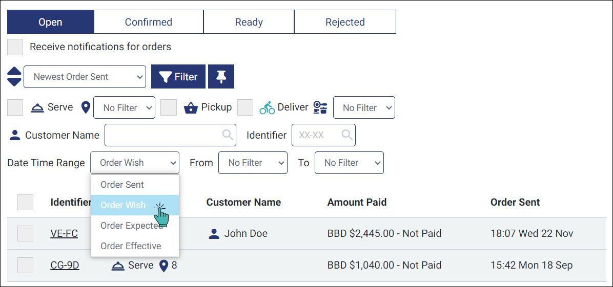 Sorting and filtering: picking base time option