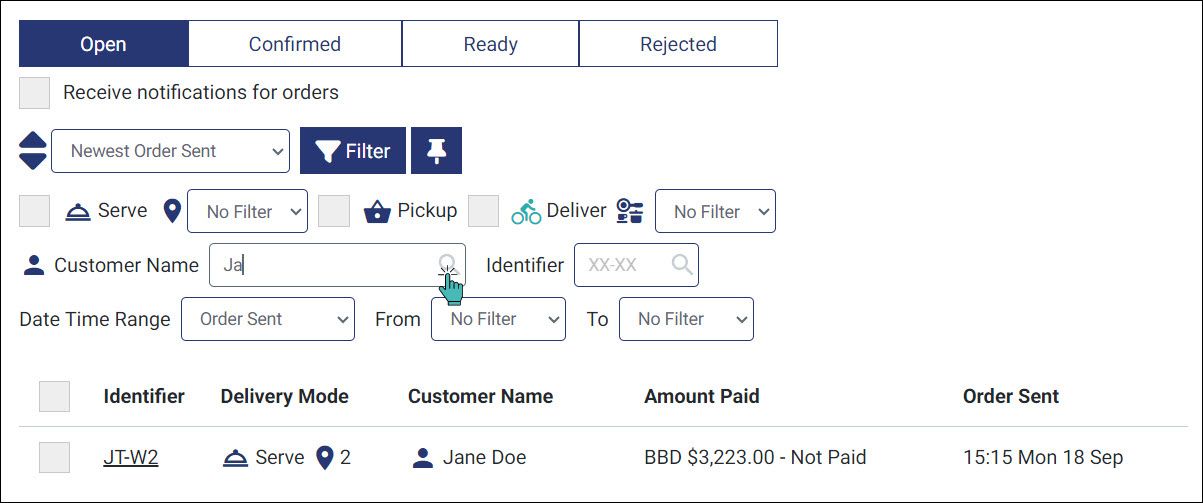 Searching orders by customer name