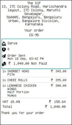 Order pdf delivery and payment info- table order with location description.