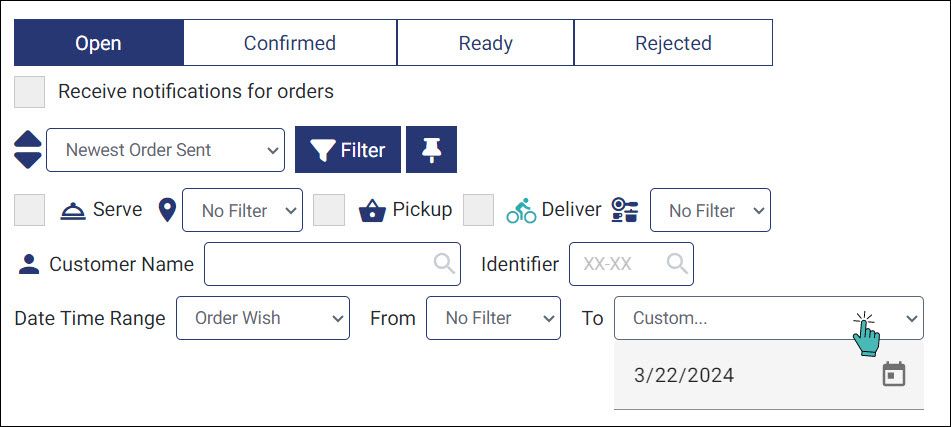 Order filtering- custom end date