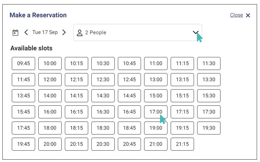 Selecting Number of People and Available Time Slot