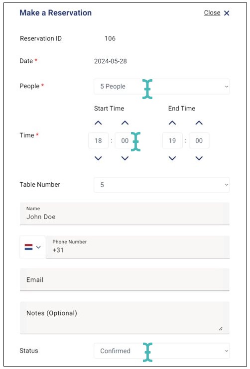 Update Reservation Details