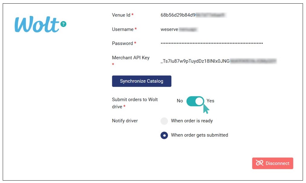 Activate Submit Orders to Wolt Drive